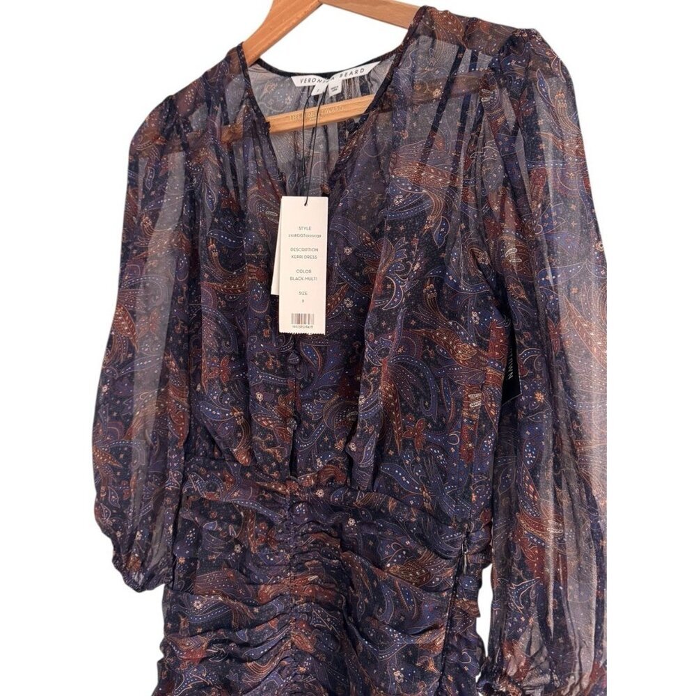 Veronica Beard Woman's Sz 2 Kerri Printed Silk Dress Black Blue Floral Print NWT - Picture 3 of 13